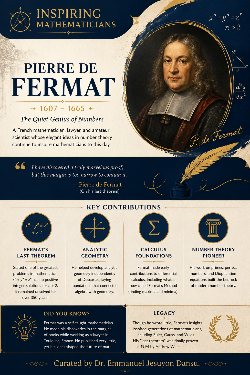 Inspiring Mathematicians 34: Pierre de Fermat
Pierre de Fermat (1607–1665) was a French lawyer and...