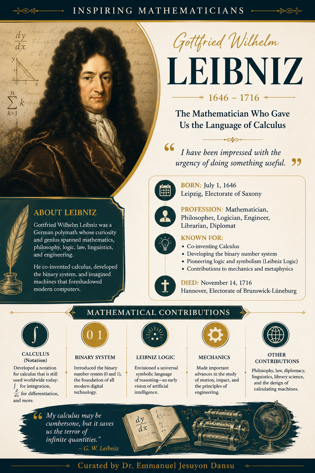 Inspiring Mathematicians 37: Gottfried Wilhelm Leibniz
Gottfried Wilhelm Leibniz (1646–1716) was a...