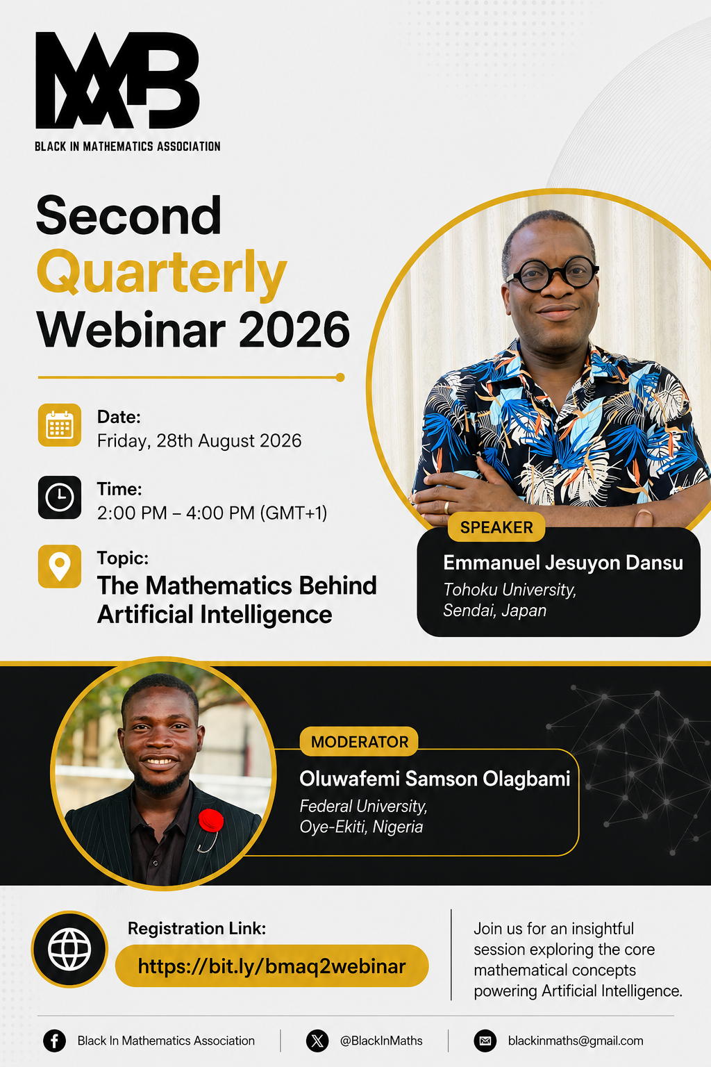 Join us for the Black in Mathematics Association Second Quartey Webinar.
Registration Link: https:/...