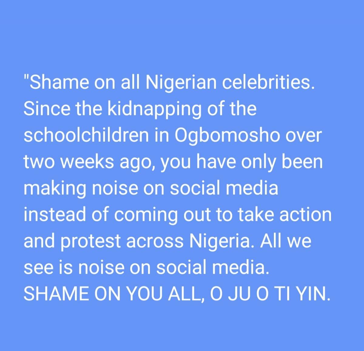 Shame on Nigerian Celebrities: