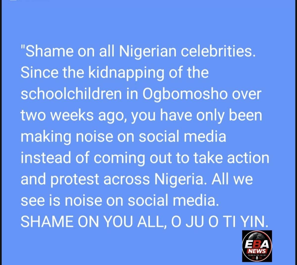 SHAME ON NIGERIAN CELEBRITIES: