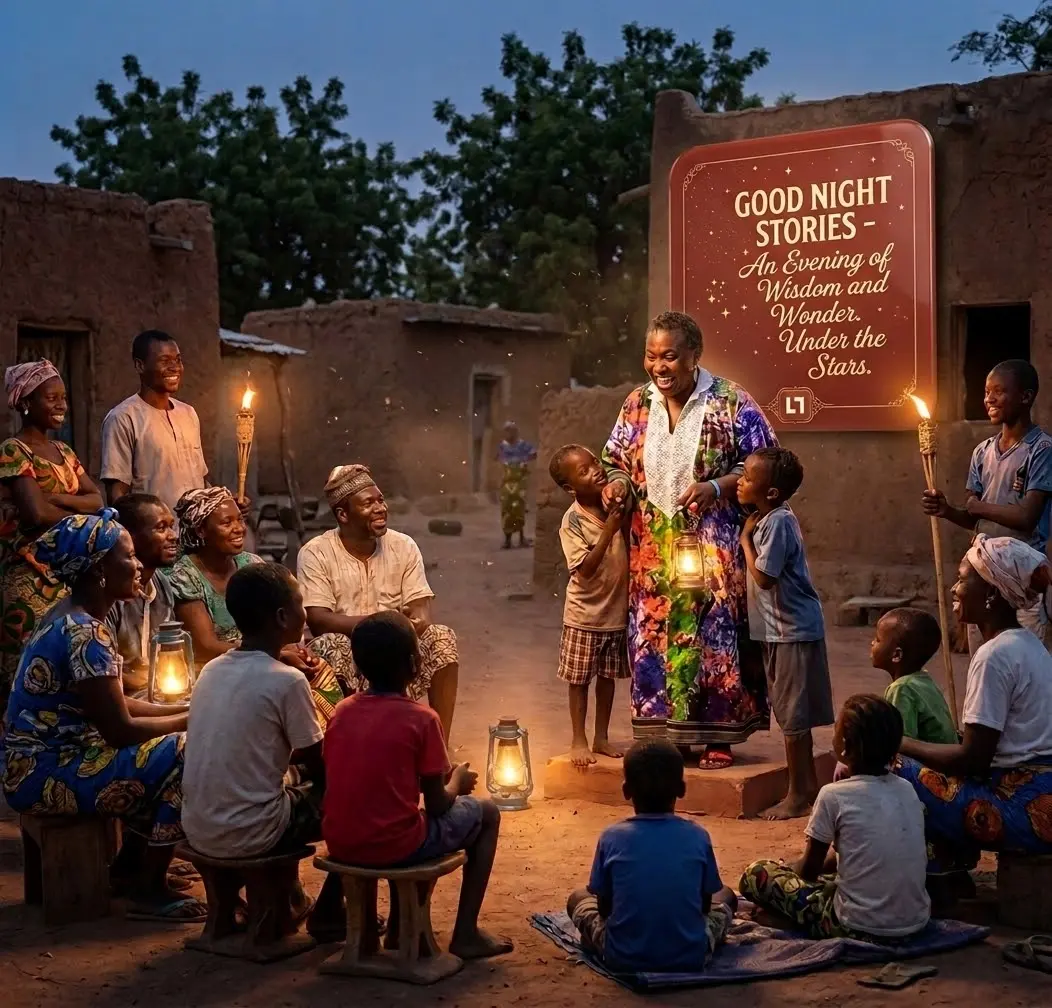 GOOD NIGHT STORIES - An Evening of Wisdom and Wonder. Under the Stars.' ✨
The sign on the wall is a...