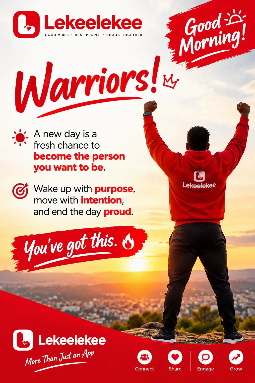 Good morning, warriors! ๐ช
A new day is a fresh chance to become the person you want to be.
Wake up...