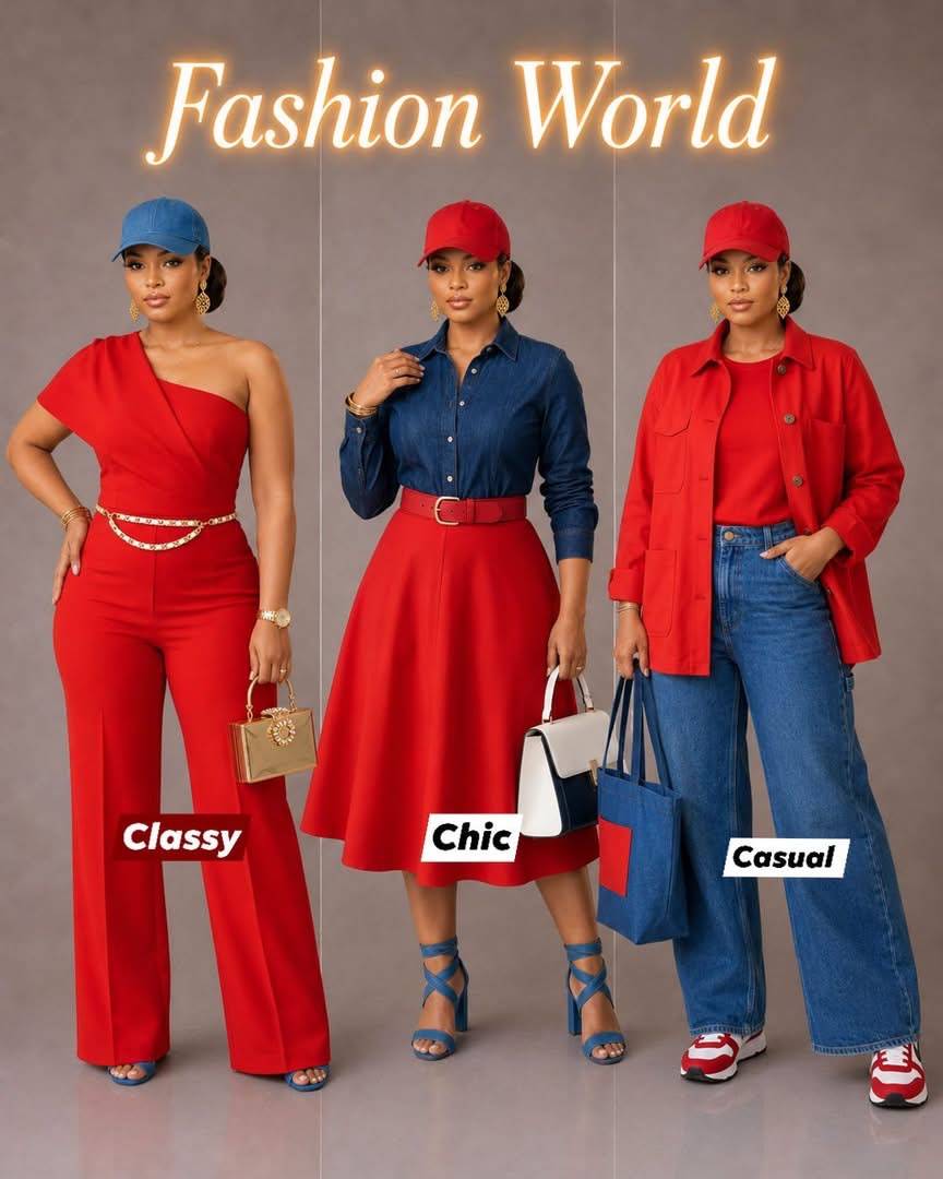 Which look are you stealing first โ classy red jumpsuit, chic skirt combo, or casual denim vibe? โค๏ธ...