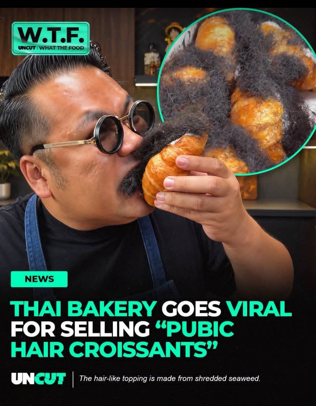 Thai bakery sells “pubic hair croissants” made with seaweed 🥐😳
Sai Wan Bake House says the reci...