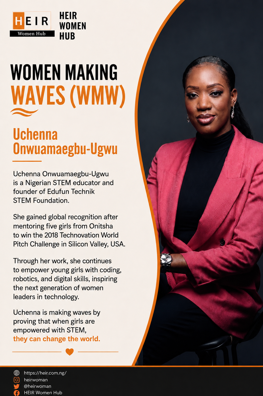 WomenMakingWaves ๐
Uchenna Onwuamaegbu-Ugwu is empowering girls through STEM education. She mentor...
