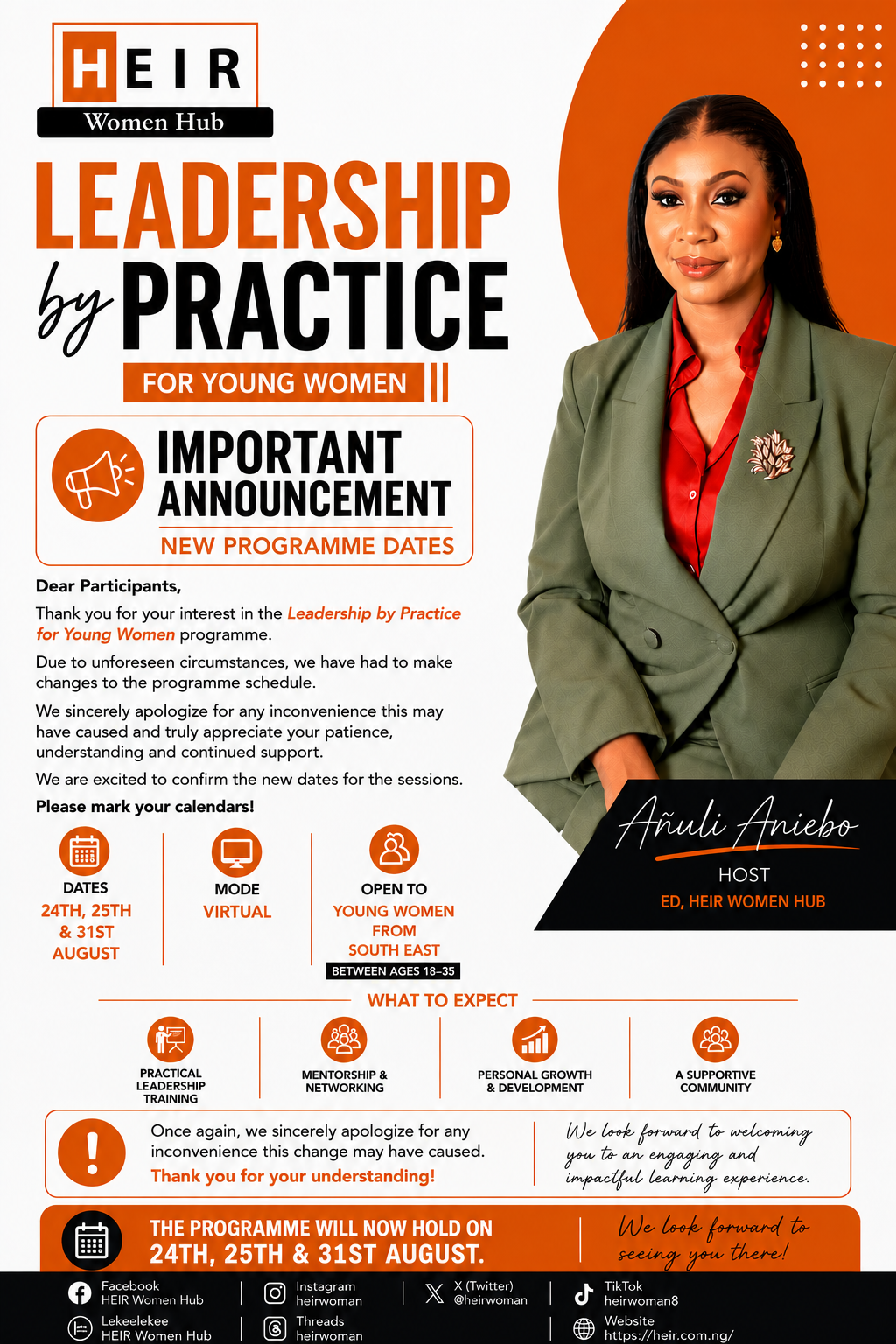 📢 Programme Update
We’ve updated the dates for Leadership by Practice for Young Women.
We sincere...