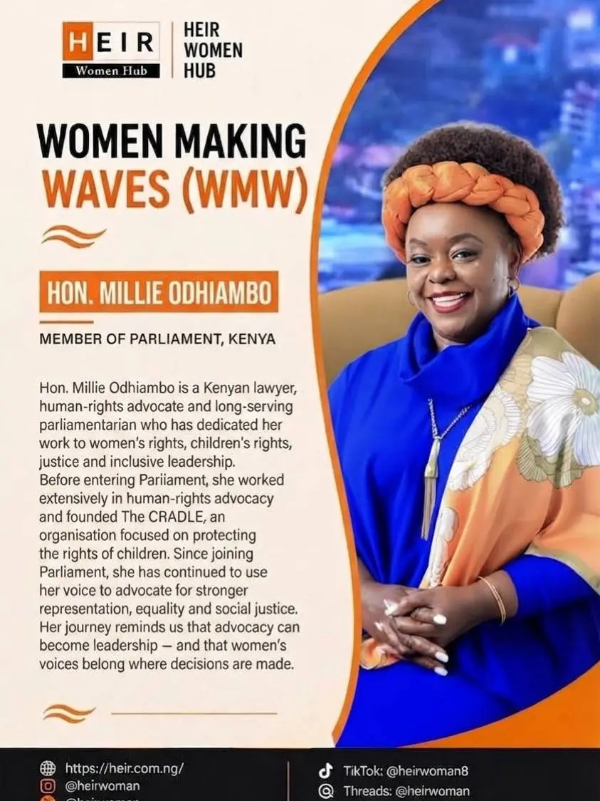 WOMEN MAKING WAVES
Meet Hon. Millie Odhiambo, Kenyan lawyer, human-rights advocate and Member of Pa...