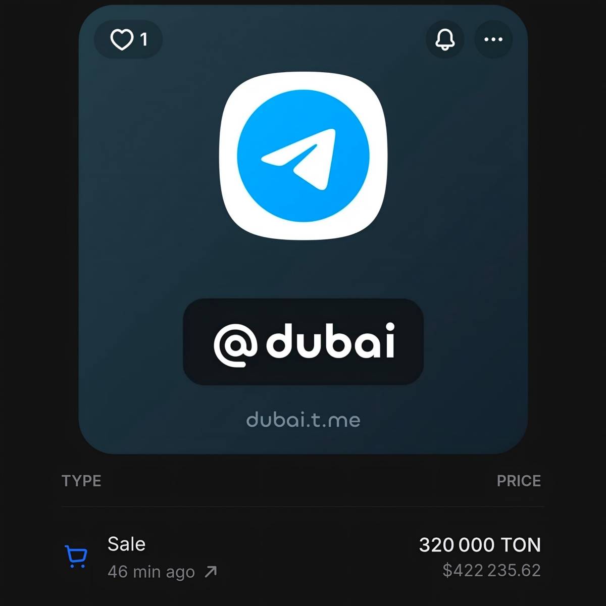 💎 Telegram username "Dubai" was sold for $422,000