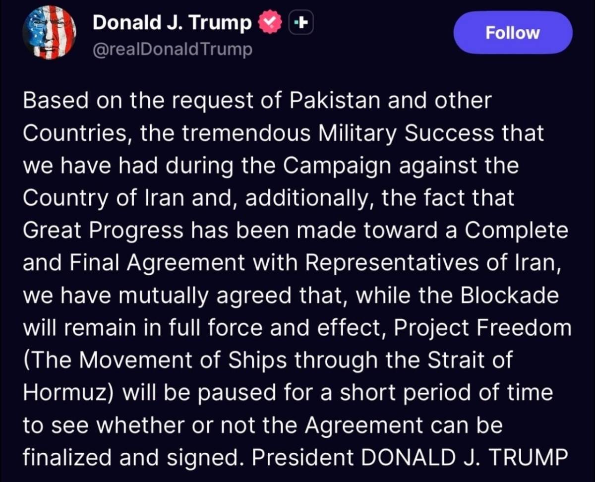 📣 Trump pauses Hormuz operation after Iran talks progress
Trump said the US is suspending “Project...