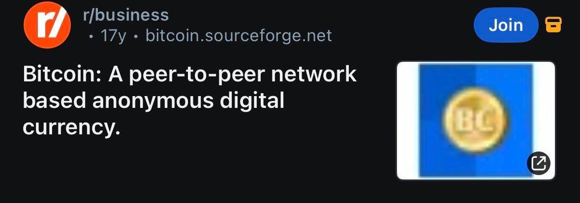 ๐ฅ Just History: On this day 17 years ago, the first Reddit post about Bitcoin was made
The price w...