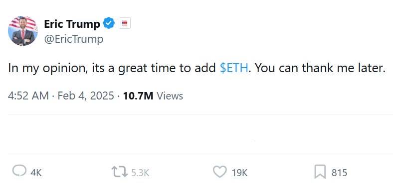 ๐ Feb 4, 2025 : Ethereum $3,000
May 9, 2026: Ethereum $2,200
Thank you later .
hot take or comm...