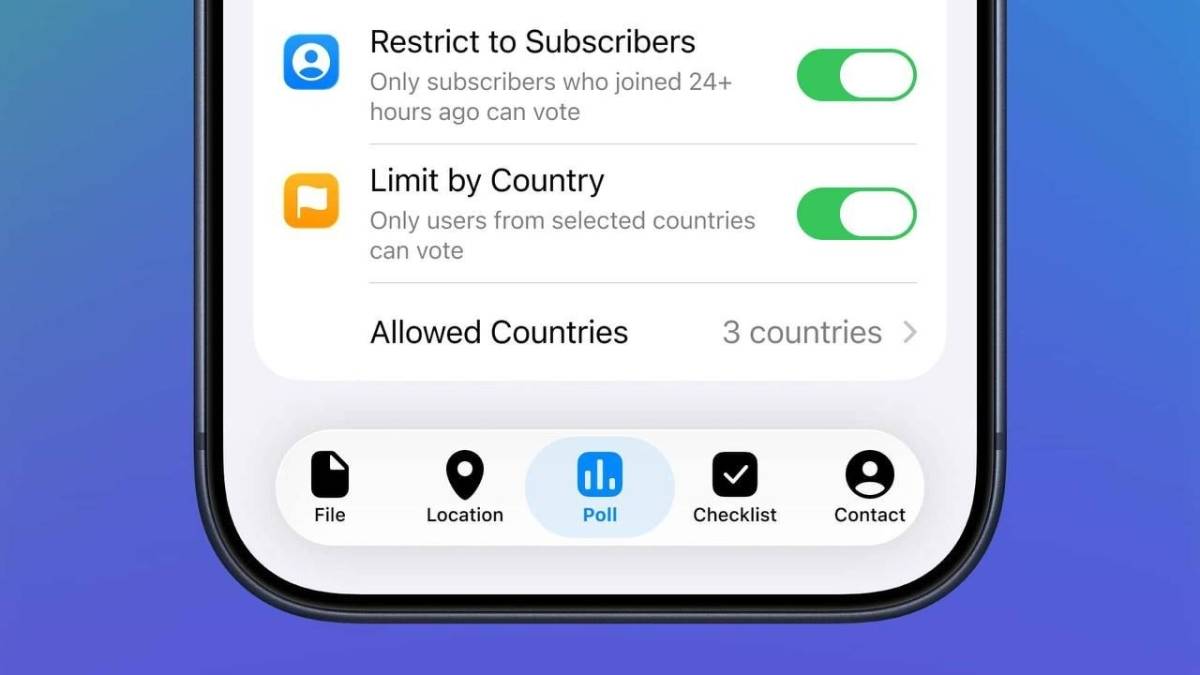 💎 Channel admins now can run massive polls limited to subscribers or specific countries