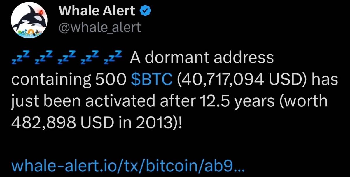 ๐ฅ Whale Alert: A dormant address containing 500 BTC has just been activated after 12.5 years
It wa...