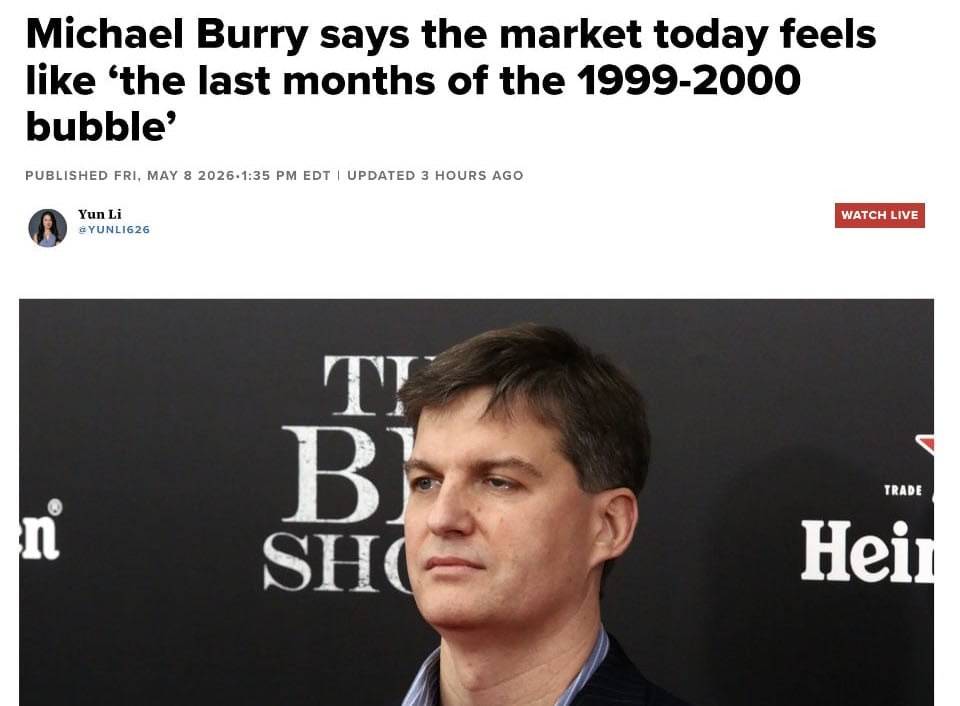 Michael Burry says the current US stock situation resembles the final months before the Dotcom bubbl...