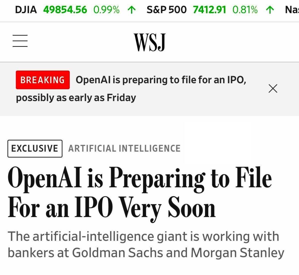 🤖 OpenAI to File for IPO Soon
OpenAI plans to submit its IPO application to regulators within days...