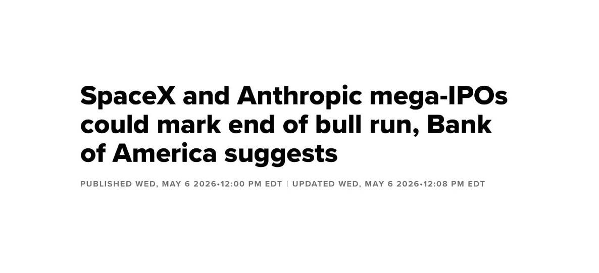 BofA warns that the IPOs of SpaceX and Anthropic could mark the end of the bull market, with each co...