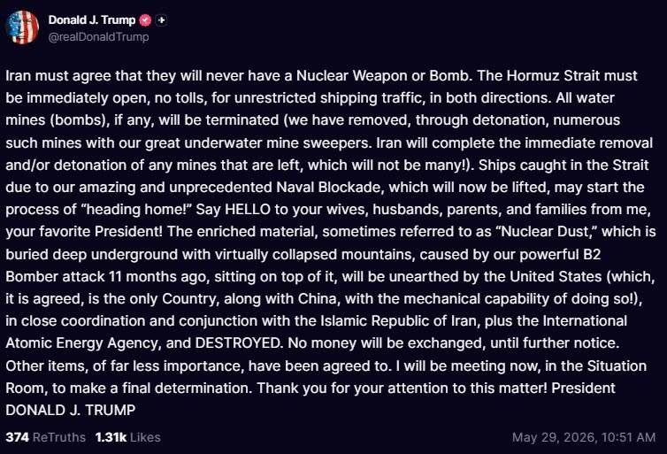 ⚡️ JUST IN: Trump says the US Navy is lifting its "blockade" of the Strait of Hormuz and he is meet...