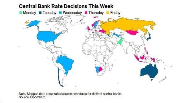 Central banks worldwide will announce rate decisions next week, with many expected to act cautiously...