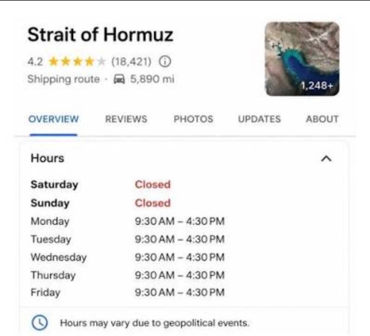 Remember to check the schedule of the Strait of Hormuz operations when making trading decisions.