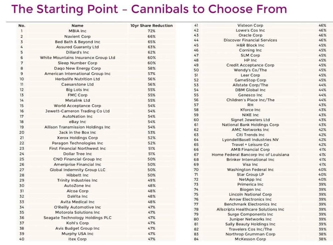 Cannibal stocks (Buy back compounders):
