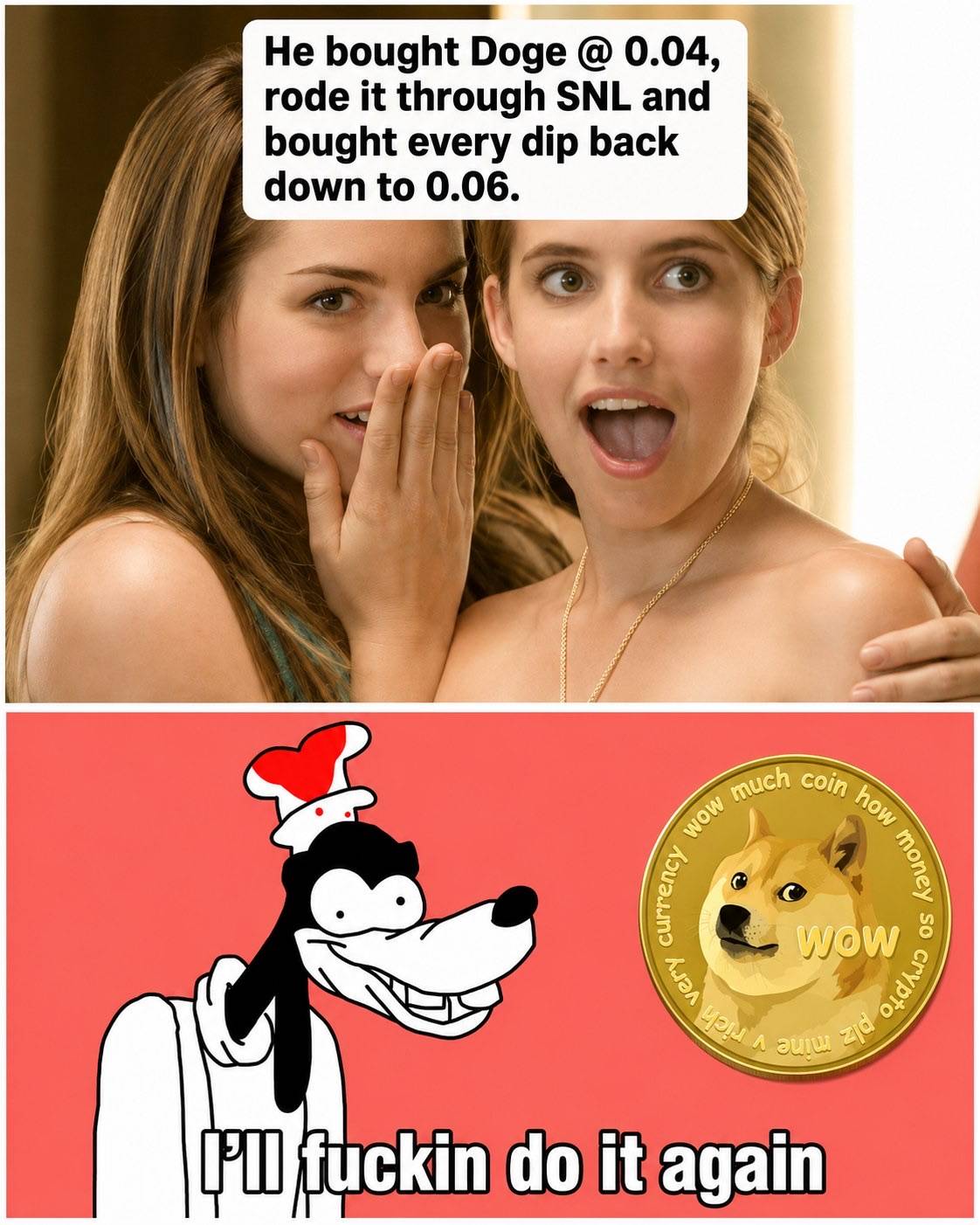 😂 Don't worry, ladies, there's lots of me to go around! 😆😂

👍 241 upvotes on r/dogecoin

Tag a f...