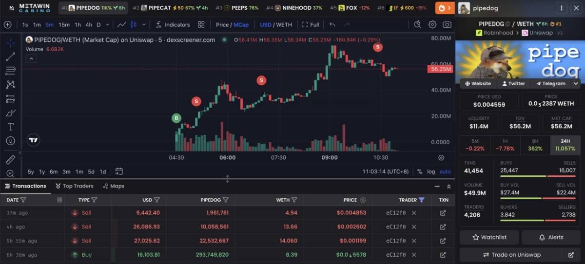 ๐ธ Trader Turns $16K into Over $1.2M with Meme Coin
An anonymous trader bought 293.75 million PIPED...