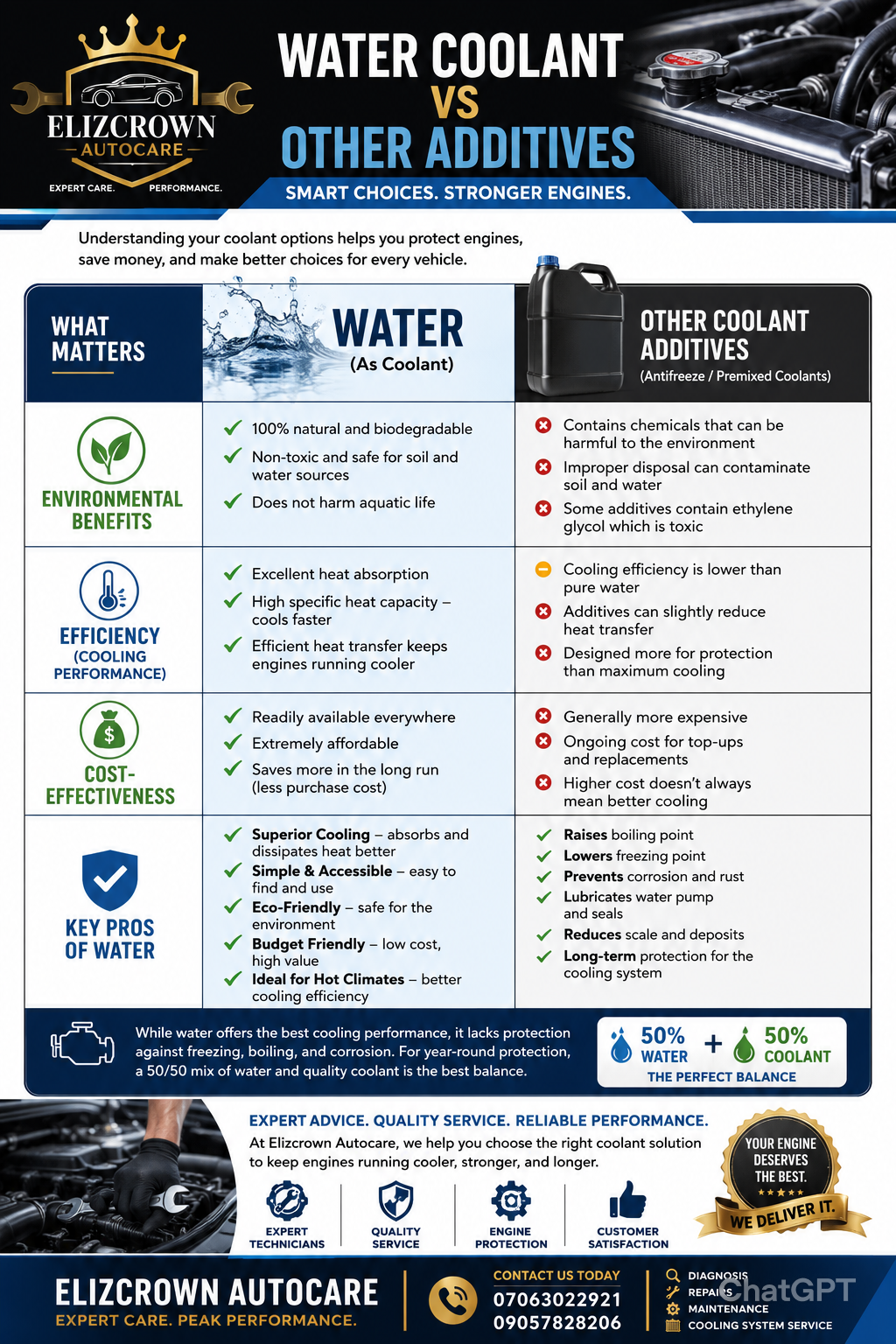 Water is actually one of the best substances for removing heat from an engine because it has a very...