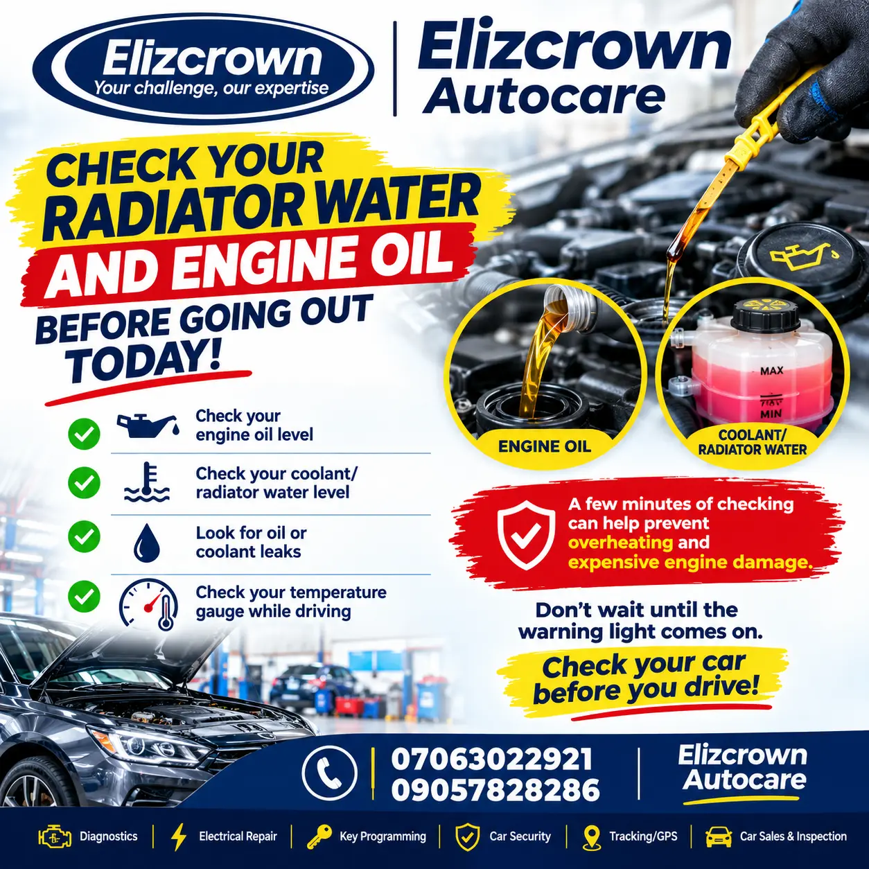 π BEFORE YOU GO OUT TODAY!
β
Check your engine oil
β
Check your coolant/radiator water level
β
L...