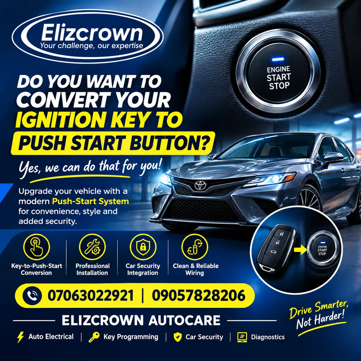 ๐ WANT TO CONVERT YOUR IGNITION KEY TO A PUSH-START BUTTON? ๐
Yes, we can do it for you! ๐ฅ
Upgrad...