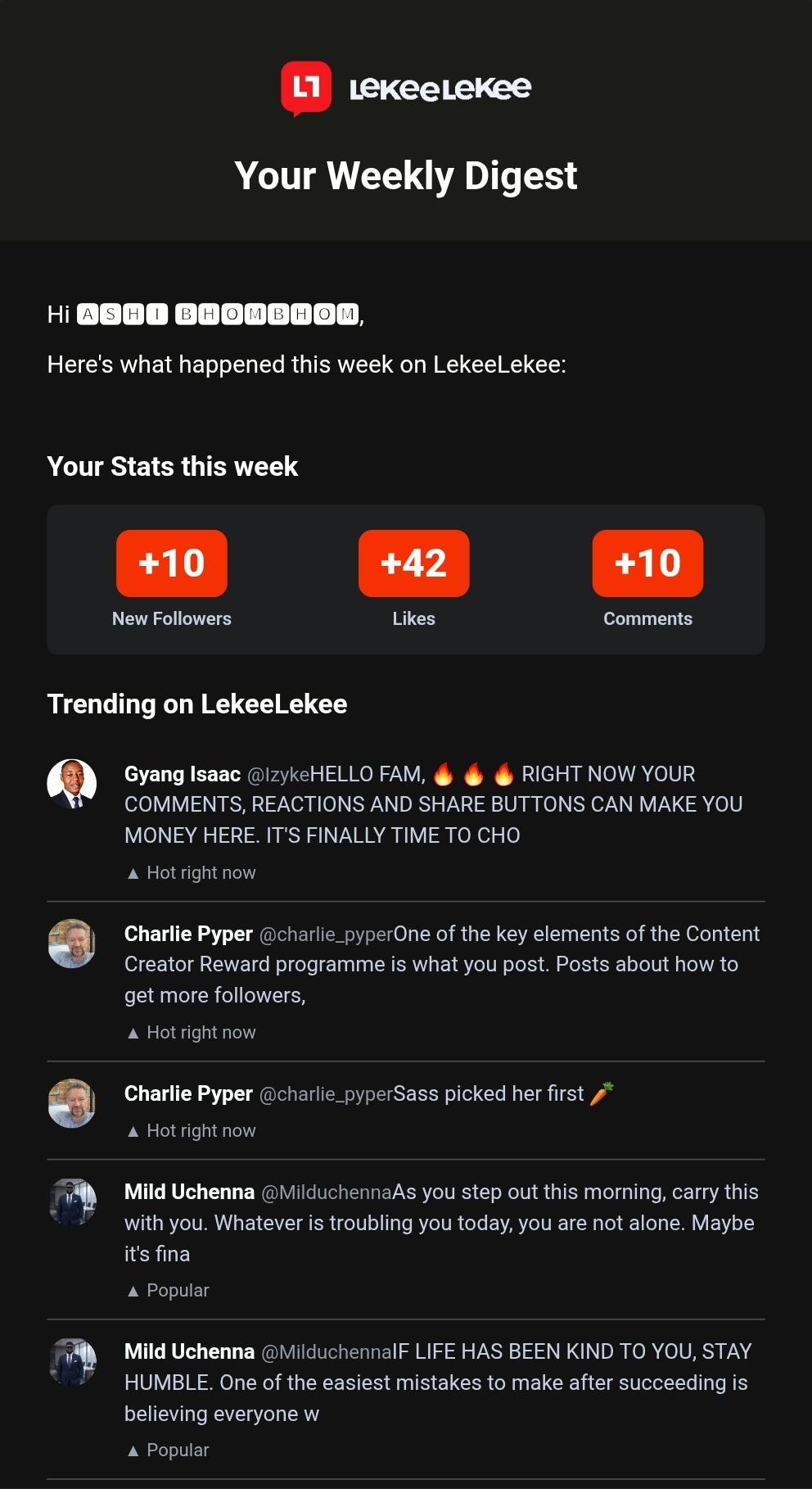Congratulations to me and my guys π₯³π₯³
10 mutual followers gained this week. The engagement keeps gr...
