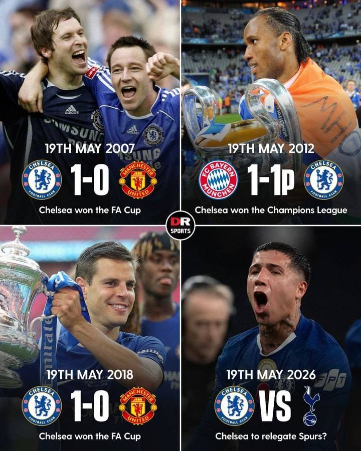 Chelsea have achieved so much on May 19th... ๐
They could relegate Spurs on May 19th at Stamford B...