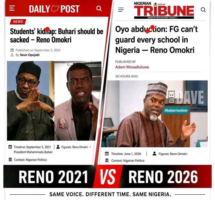 Same person, same situation, but a different agenda from a talkative Reno Omokri