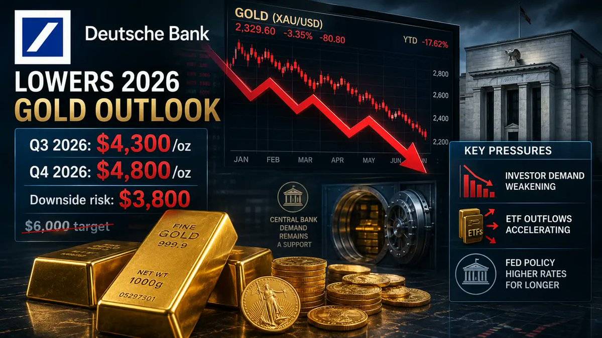 Deutsche Bank cuts 2026 gold price targets to $4,300/oz for Q3, $4,800/oz in Q4 as investor demand d...