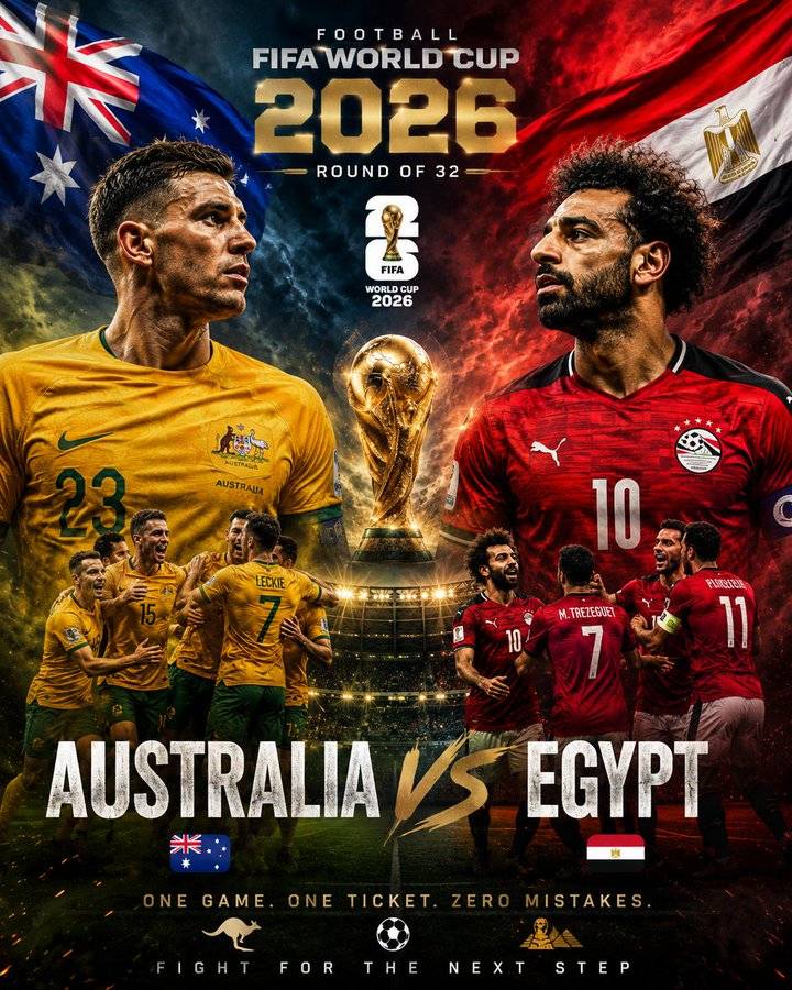 FIFA World Cup 2026 – Round of 32
🇦🇺 Australia vs Egypt 🇪🇬
⚔️ One match, one ticket, zero room for...