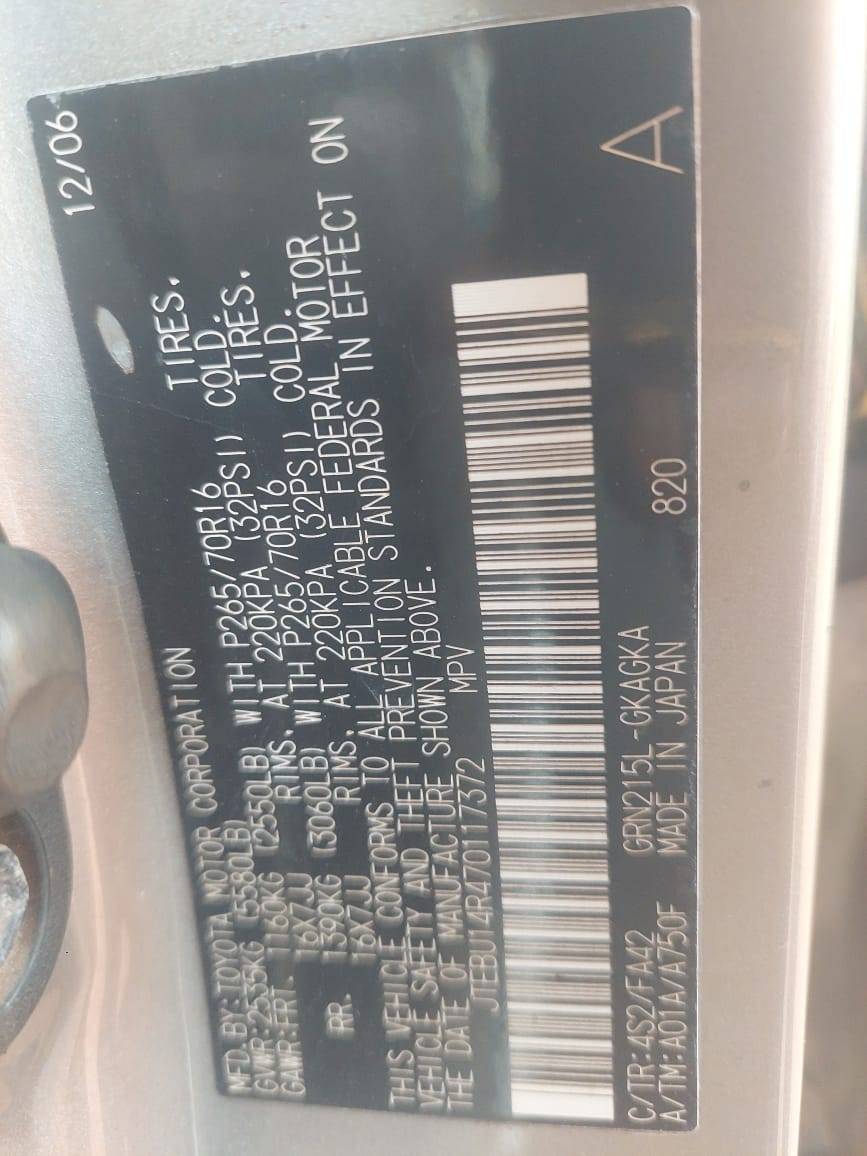 2007 BELGIUM STANDARD
FIRST BODY
UNTEMPERED ENGINE AND GEAR
TOYOTA 4RUNNER
ABUJA
12M