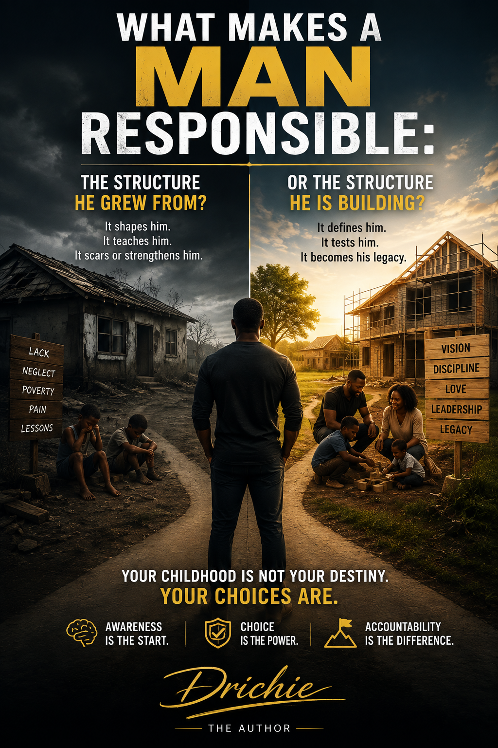 What makes a man responsible: the structure he grew from, or the structure he is building?

A man is...