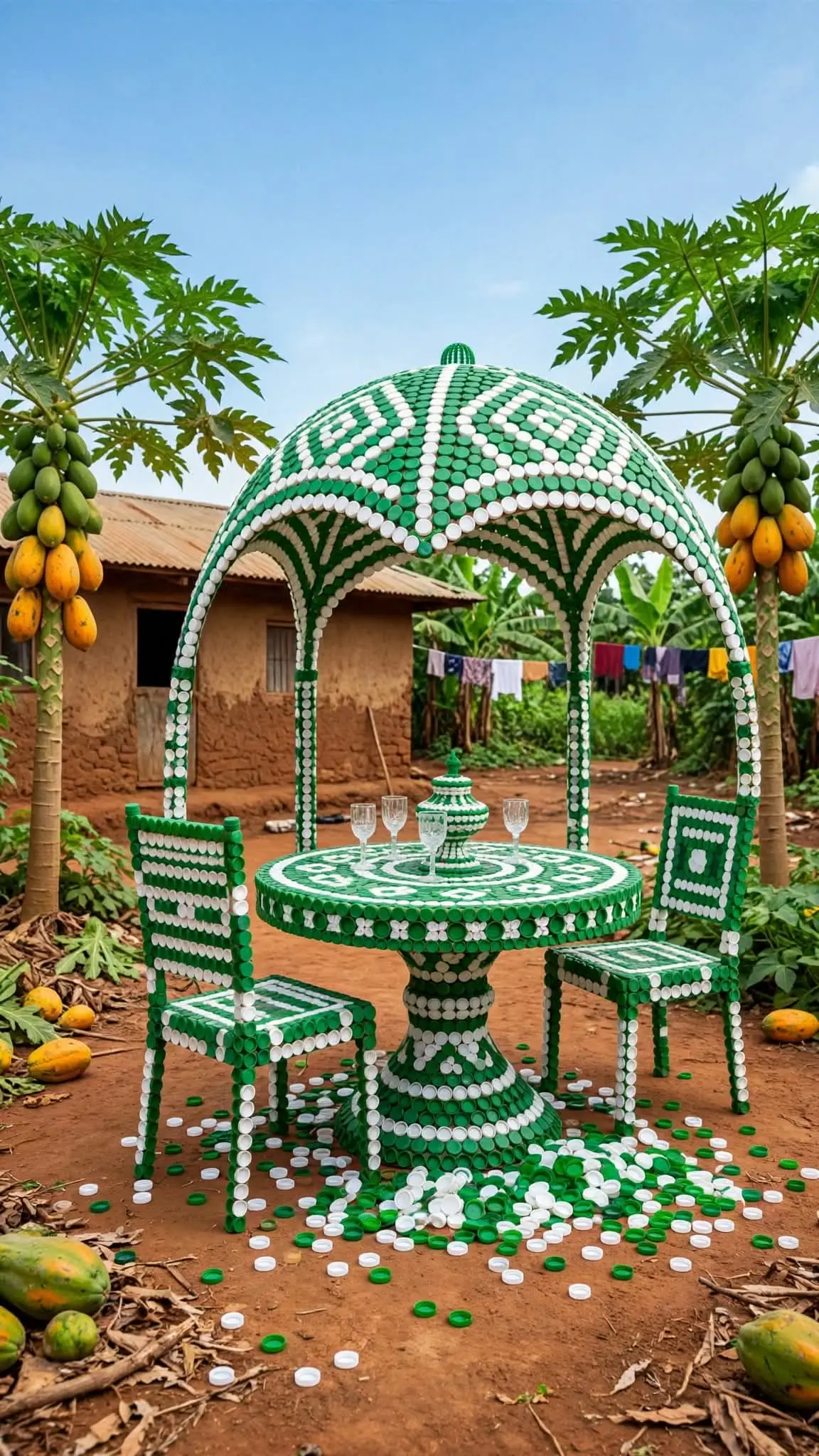 Waste to wealth. Turn your plastic covers to something beautiful and amazing.
Chairs and table made...