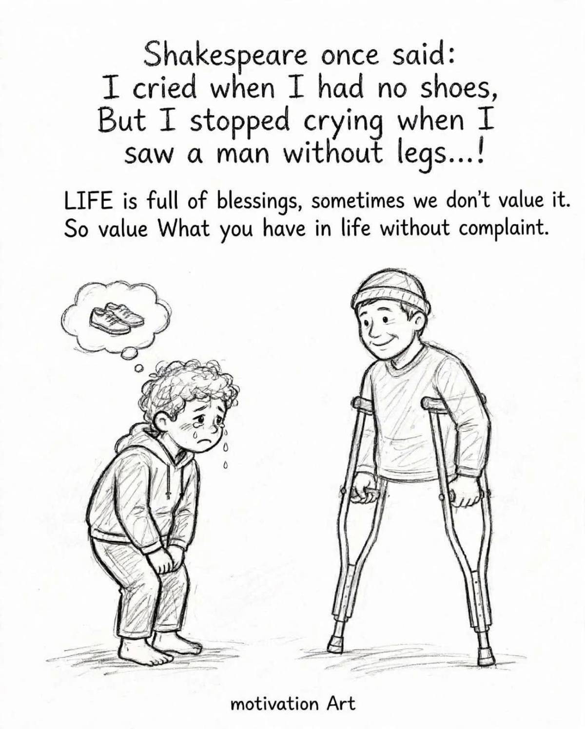 Shakespeare once said I cried when I had no Shoes