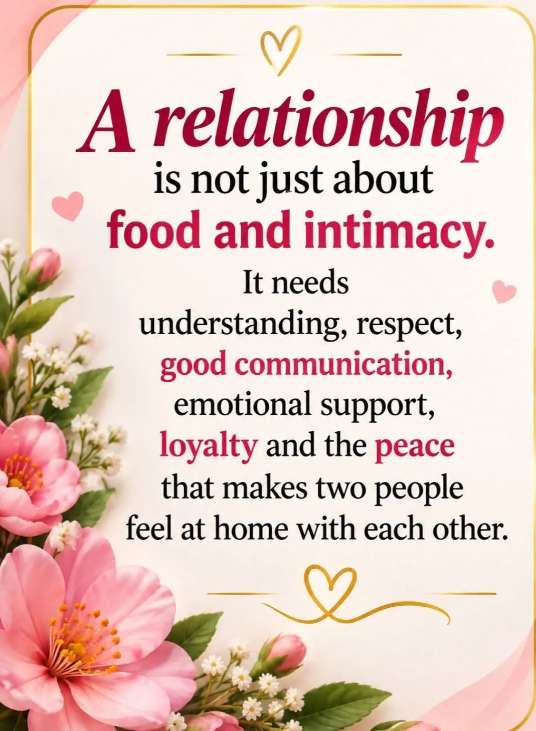 A relationship needs more than physical closeness. It needs peace, respect, emotional support, hones...