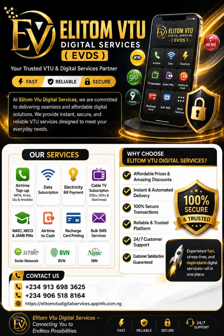https://elitomvtudigitalservices.appinfo.com.ng
Elitom Vtu Digital Services is your one-stop soluti...