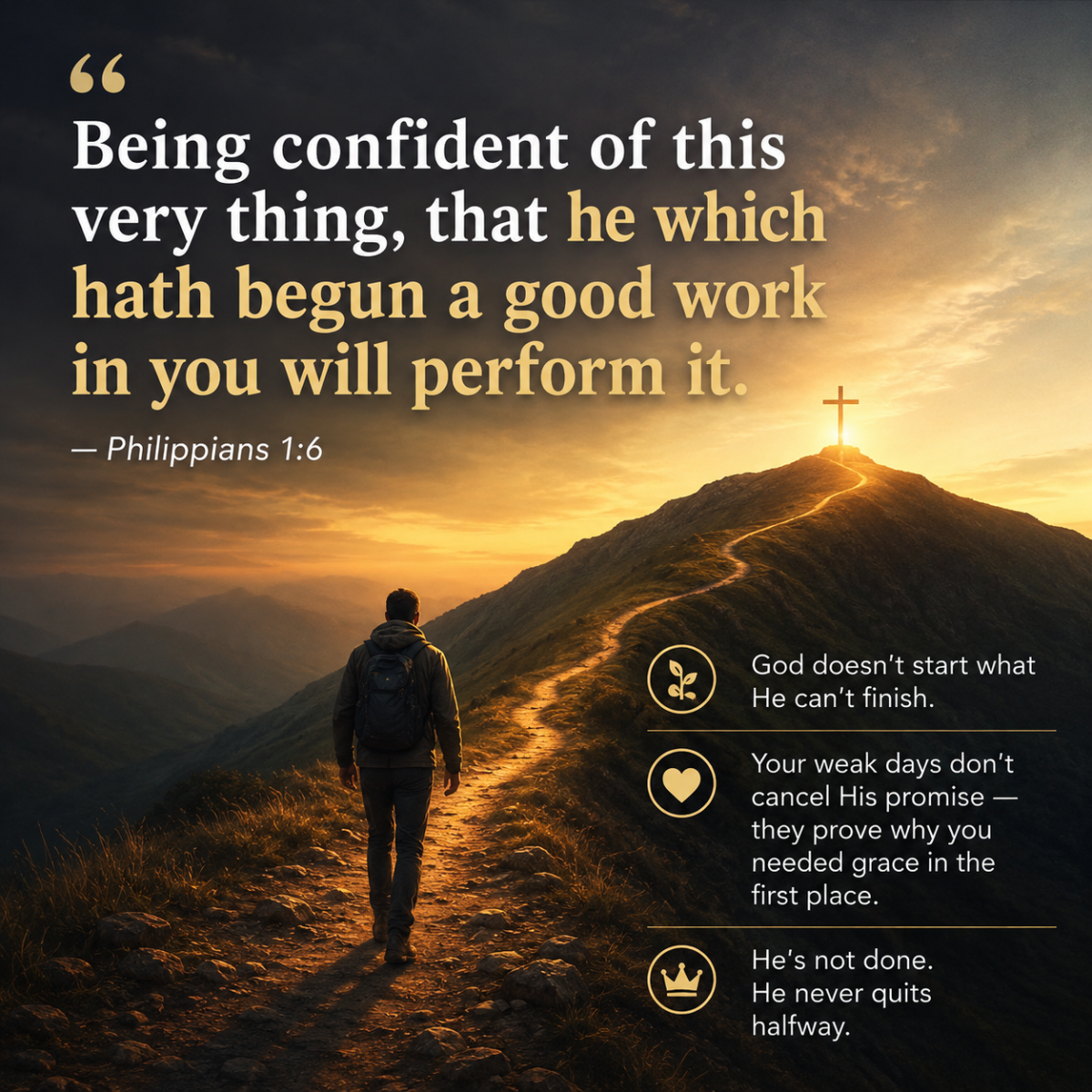 "Being confident of this very thing, that he which hath begun a good work in you will perform it." —...