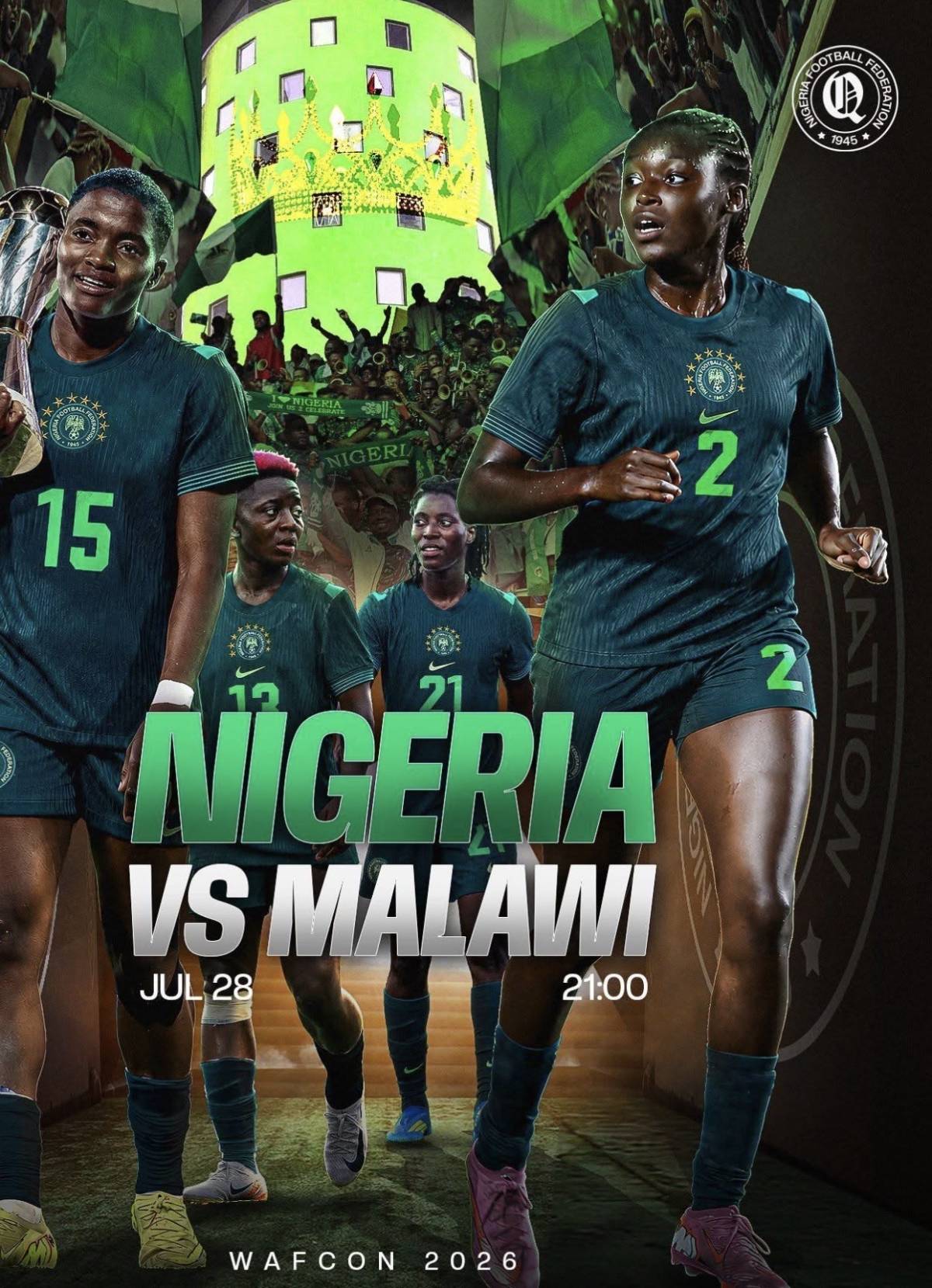 ๐จ MATCHDAY ๐จ
๐ณ๐ฌ Nigeria Super Falcons vs Malawi ๐ฒ๐ผ
๐๏ธ 28th July 2026
๐๏ธ Al Medina Stadium, Rabat...