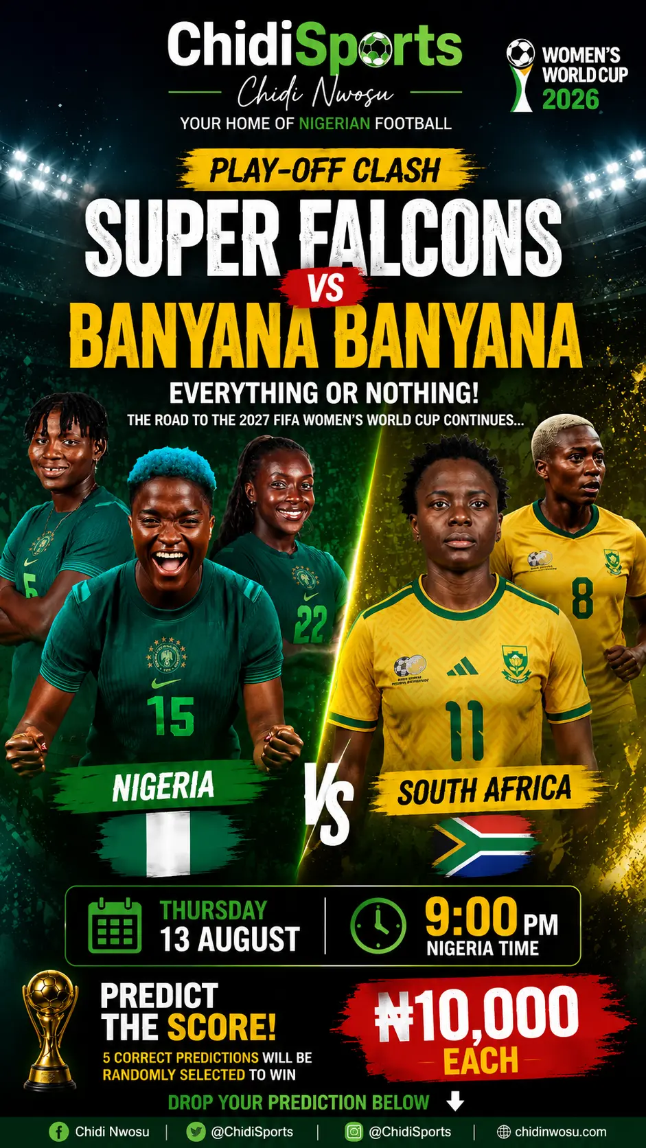 Super Falcons vs Bayana Bayana. Everything or nothing.
Drop your score
You must repost and follow to...