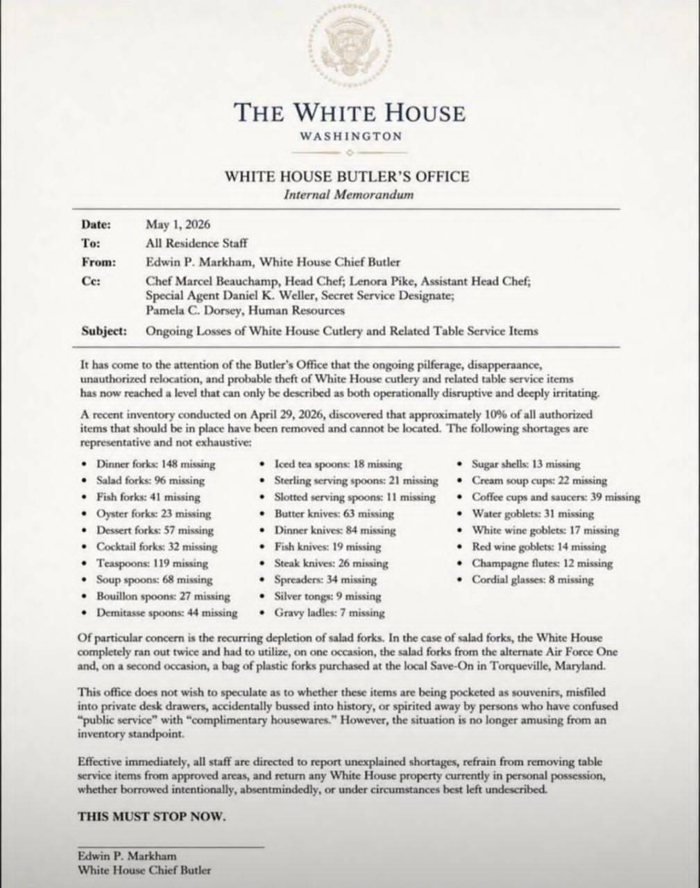 Well this is the only things you can steal in the White House....
You can't steal Money like the Mam...