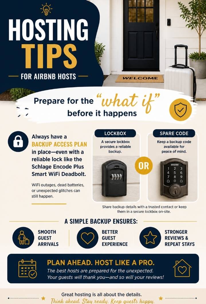 Hosting Tip for new Airbnb Owners 🔑
Always have a backup access plan (lockbox or spare code) in p...