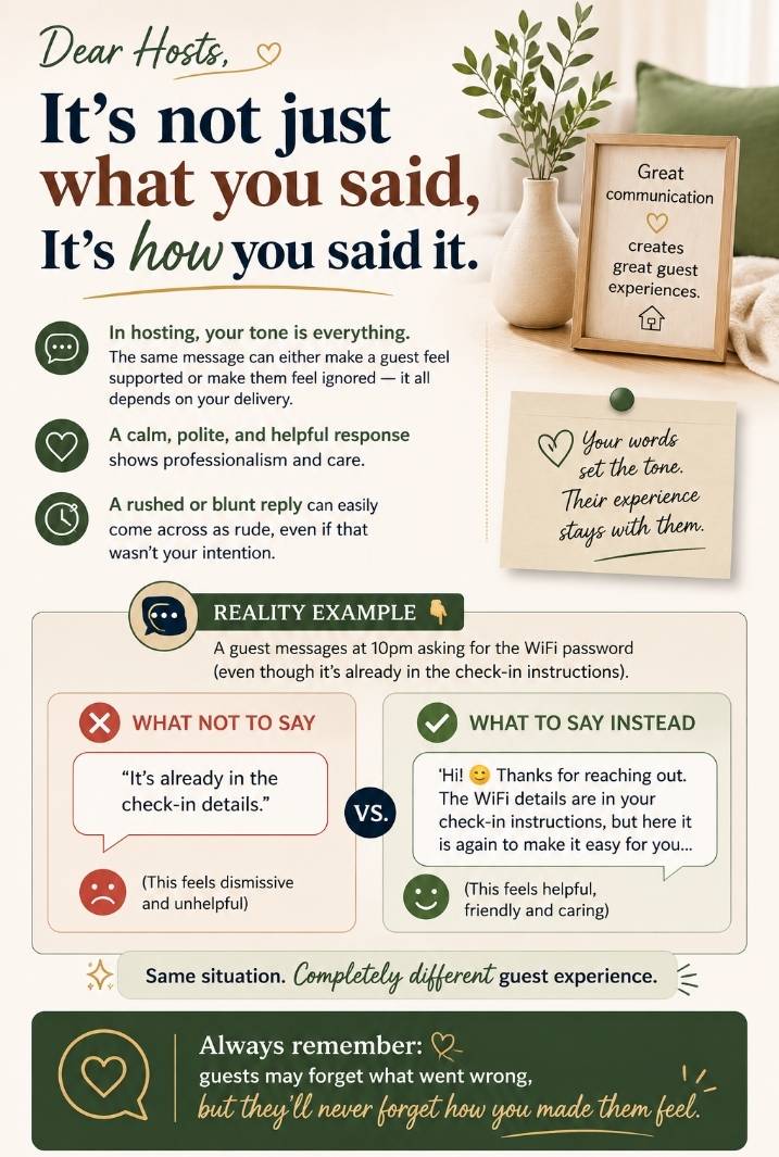 It’s not just what you say…
It’s how you say it.
In hosting, your tone is everything.
The same mess...