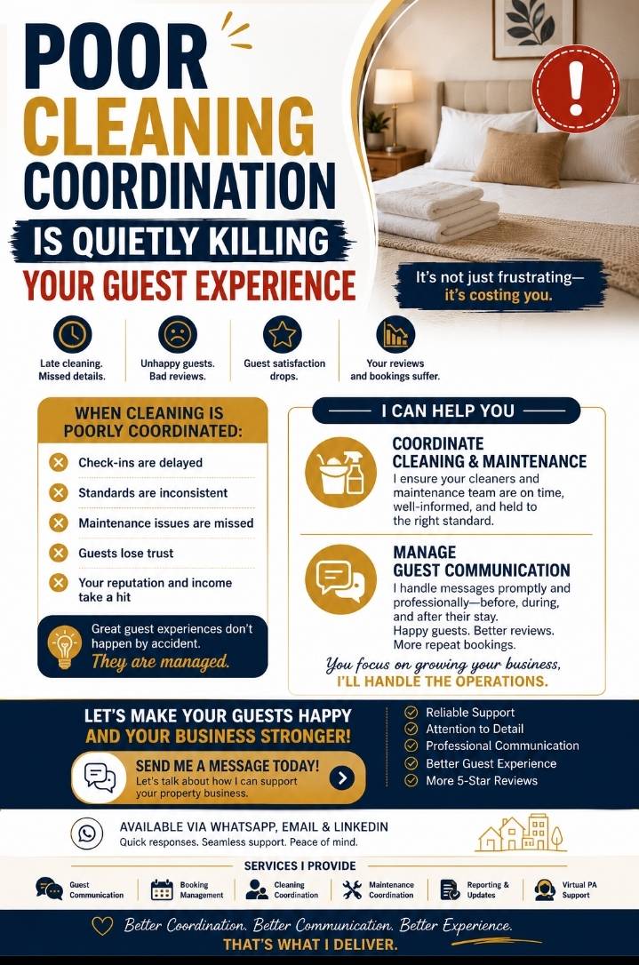 Hosting tips
Your cleaner is not the problem , your system is.
Late cleaning.
Missed details.
Apartm...