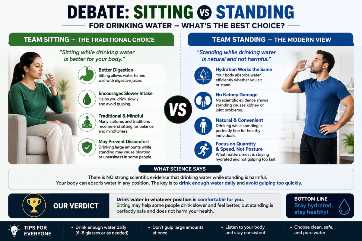 When drinking water, do you prefer:
๐ช SIT DOWN
or
๐ง๐ฝ STAND UP?
Which one do you think is better...