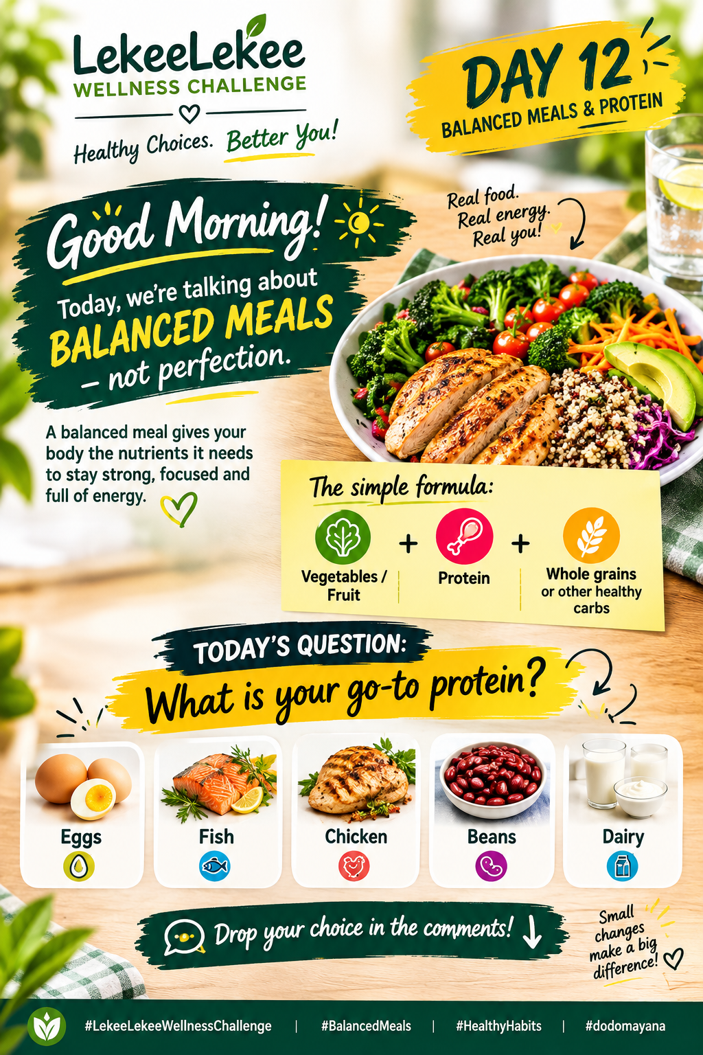 Good morning! ☀️
A healthy meal doesn’t have to be complicated.
Think 🥦 vegetables/fruit + 🍳 pro...